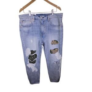 Levi's Premium Big E Hi-Ball Jeans Sz 36x30 Damaged Distressed Camouflage Patch